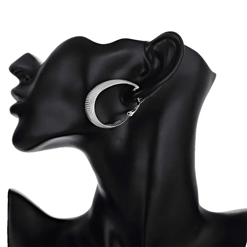 Large wide earrings 925 sterling silver