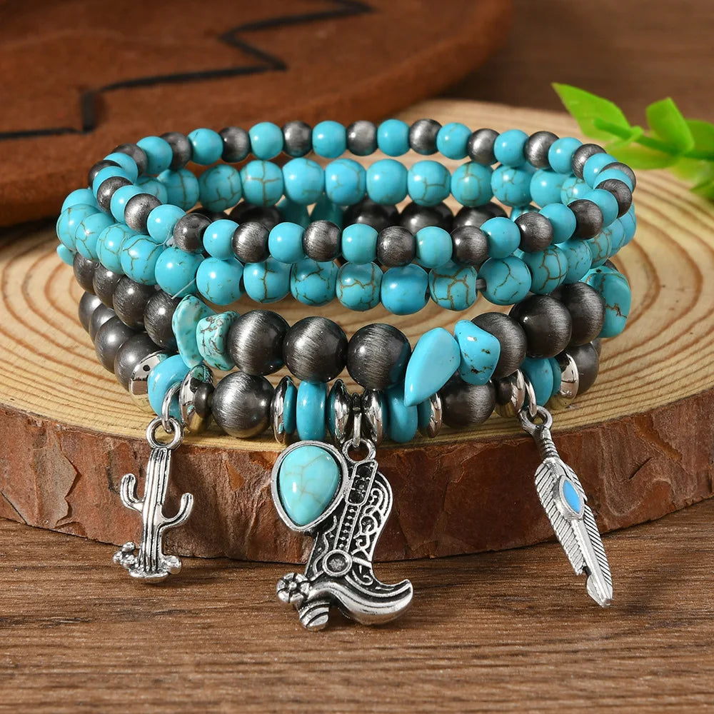 Bohemisk armband turquoise metall detaljer