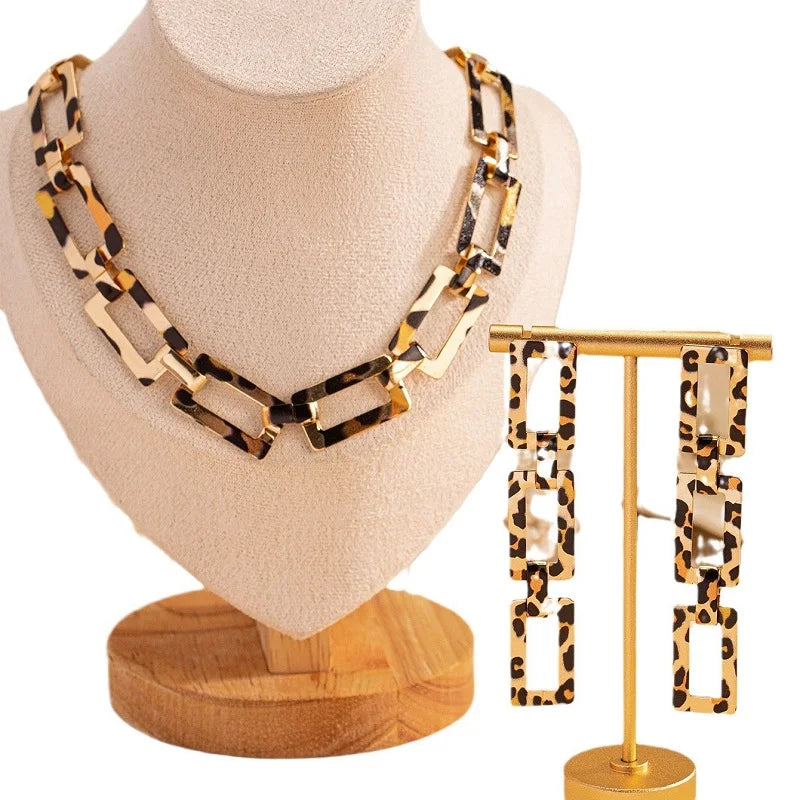 Halsband & örhängen länk kedja leopardmönster