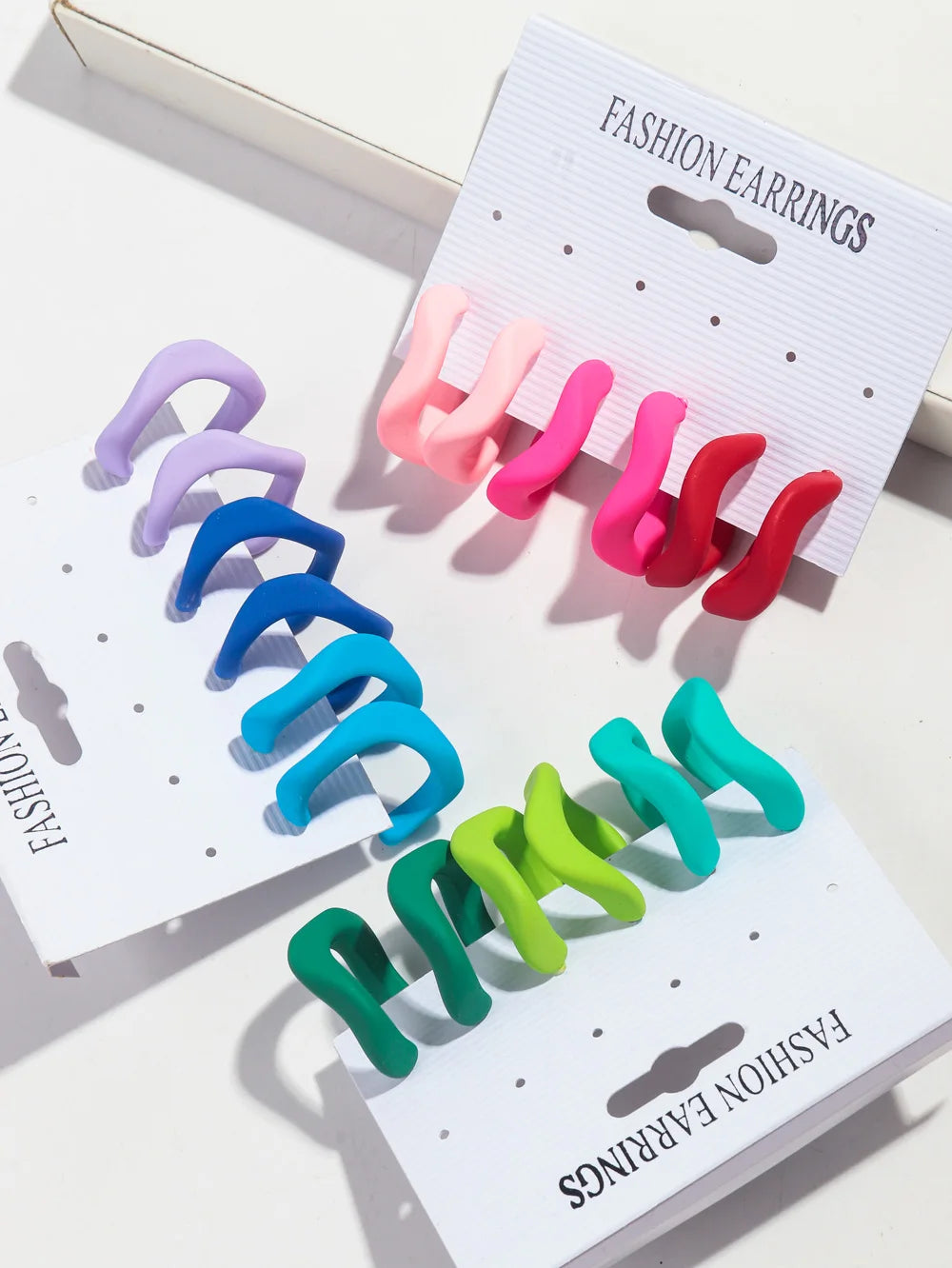 3 pairs set of colorful twisted c-shape earrings