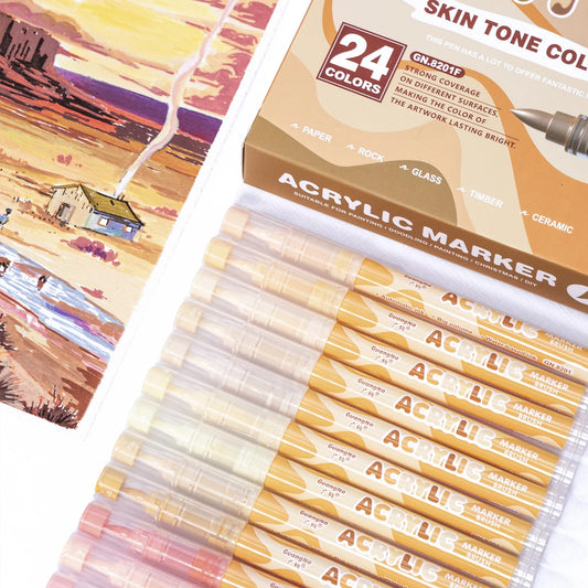 24-pack akrylpennor i hudfärgstoner.