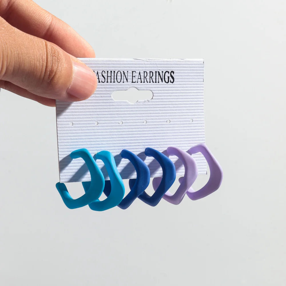 3 pairs set of colorful twisted c-shape earrings
