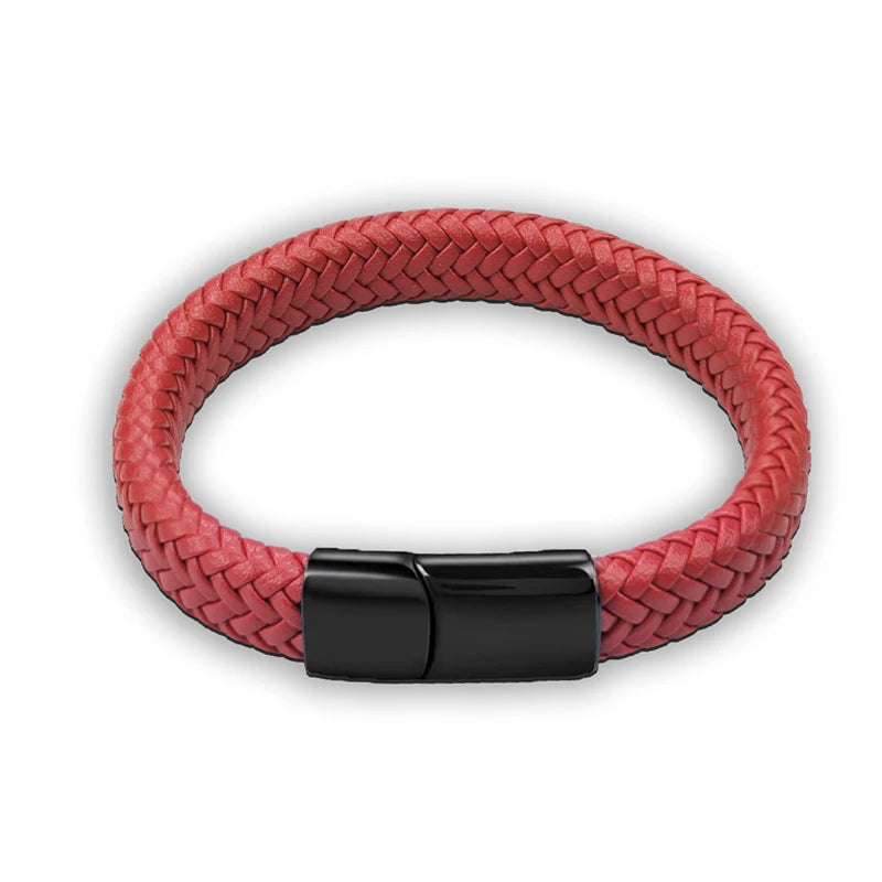 Armband vit flätad läder