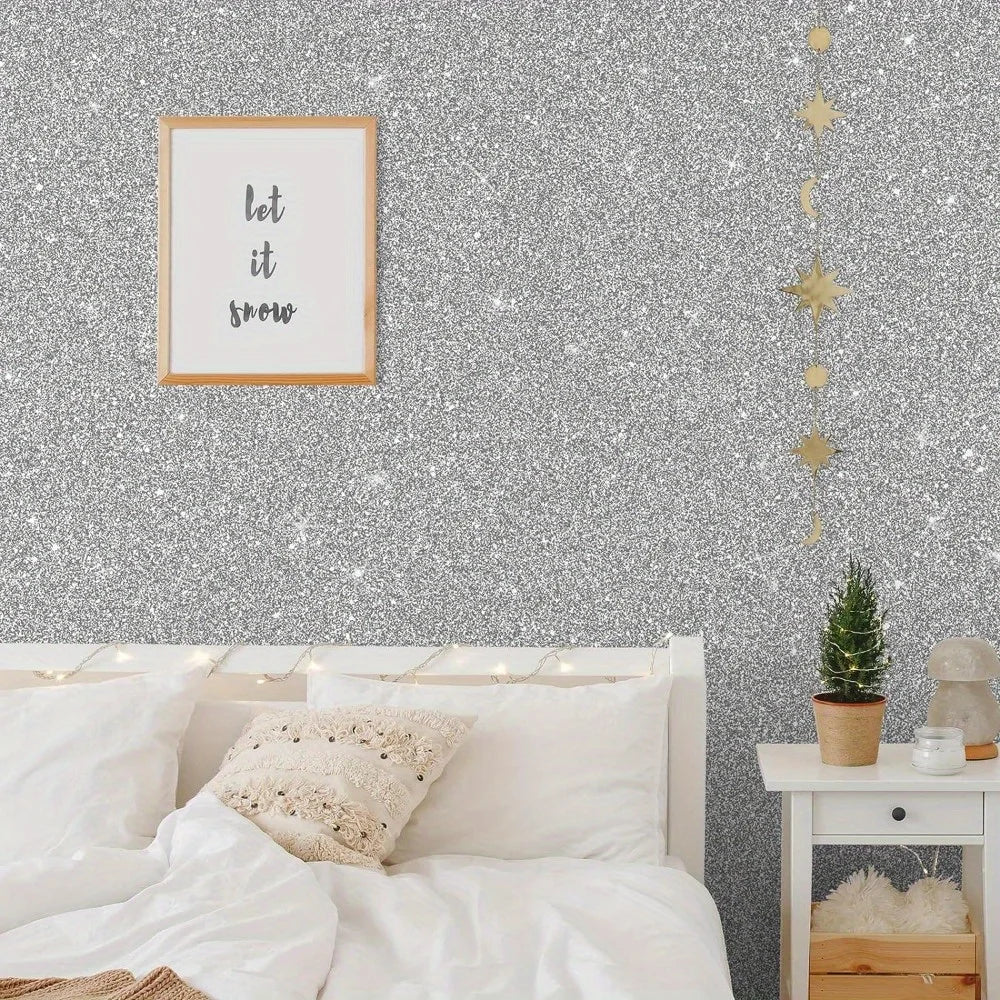 Självhäftande tapet silver med glitter