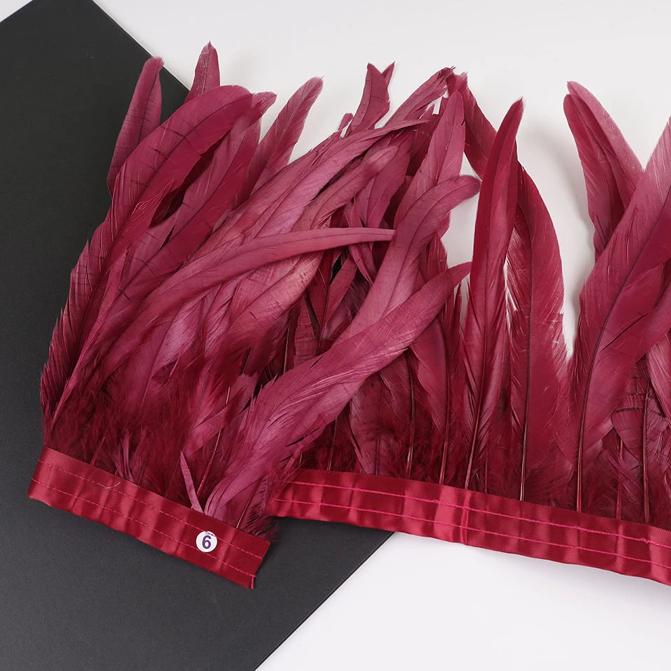 10 meters rooster feathers on ribbon