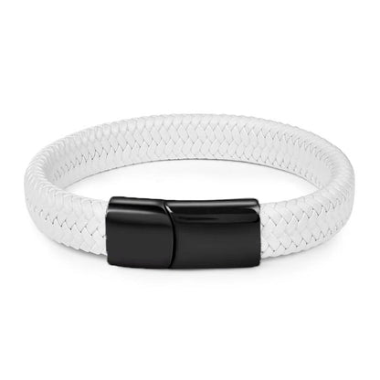 Armband vit flätad läder