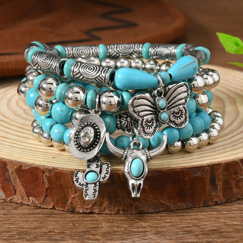 Bohemisk armband turquoise metall detaljer