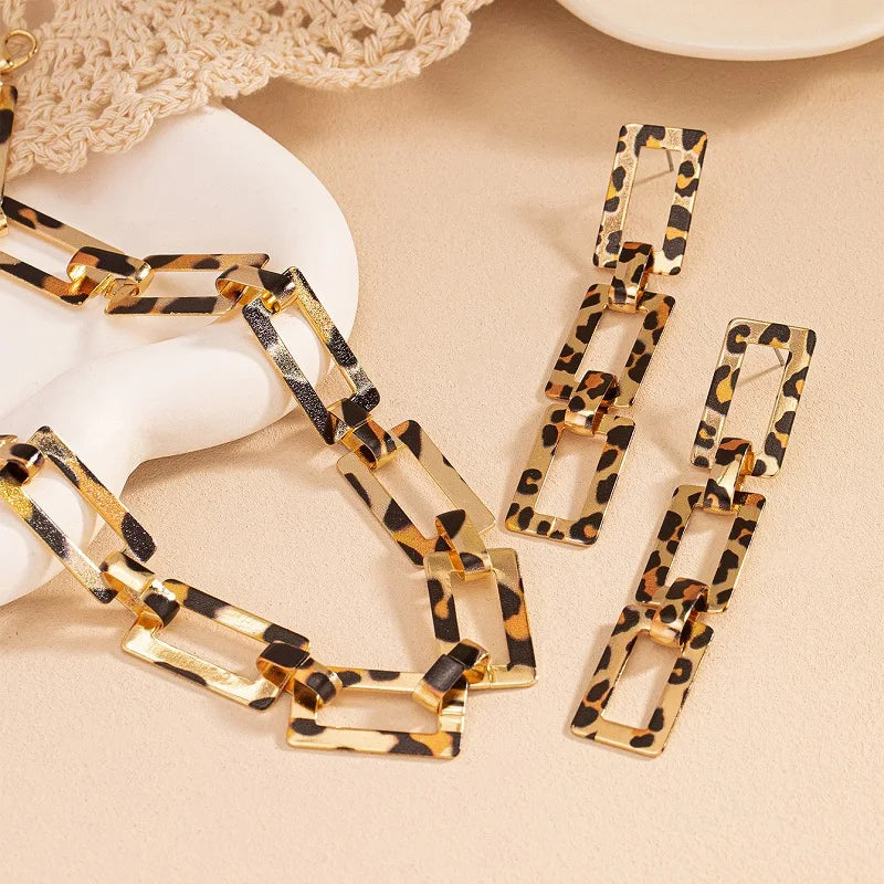 Halsband & örhängen länk kedja leopardmönster
