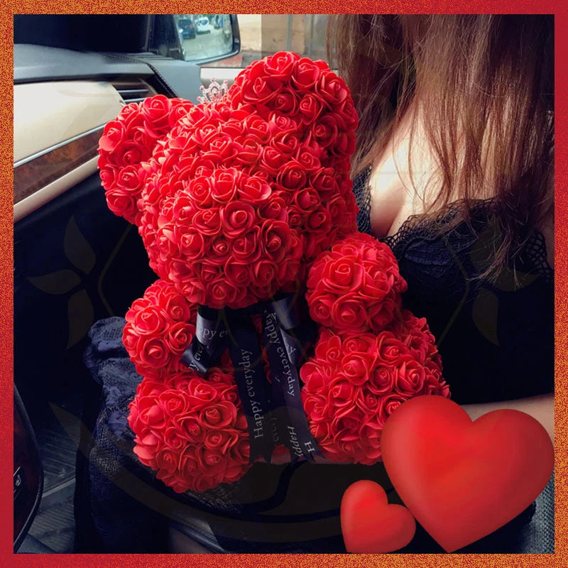 present teddybjörn med små rosor