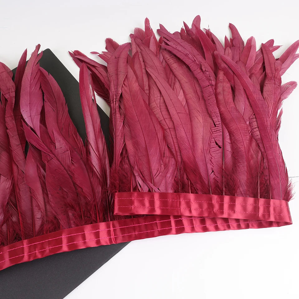 10 meters rooster feathers on ribbon