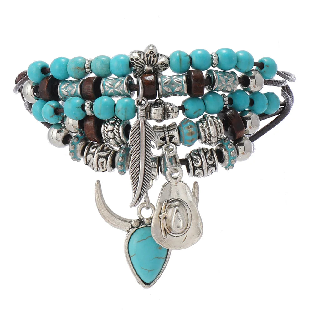 Bohemisk armband turquoise metall detaljer
