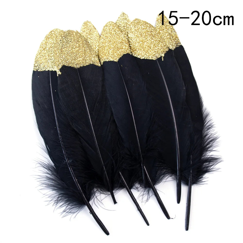 Goose feathers black with gold pattern
