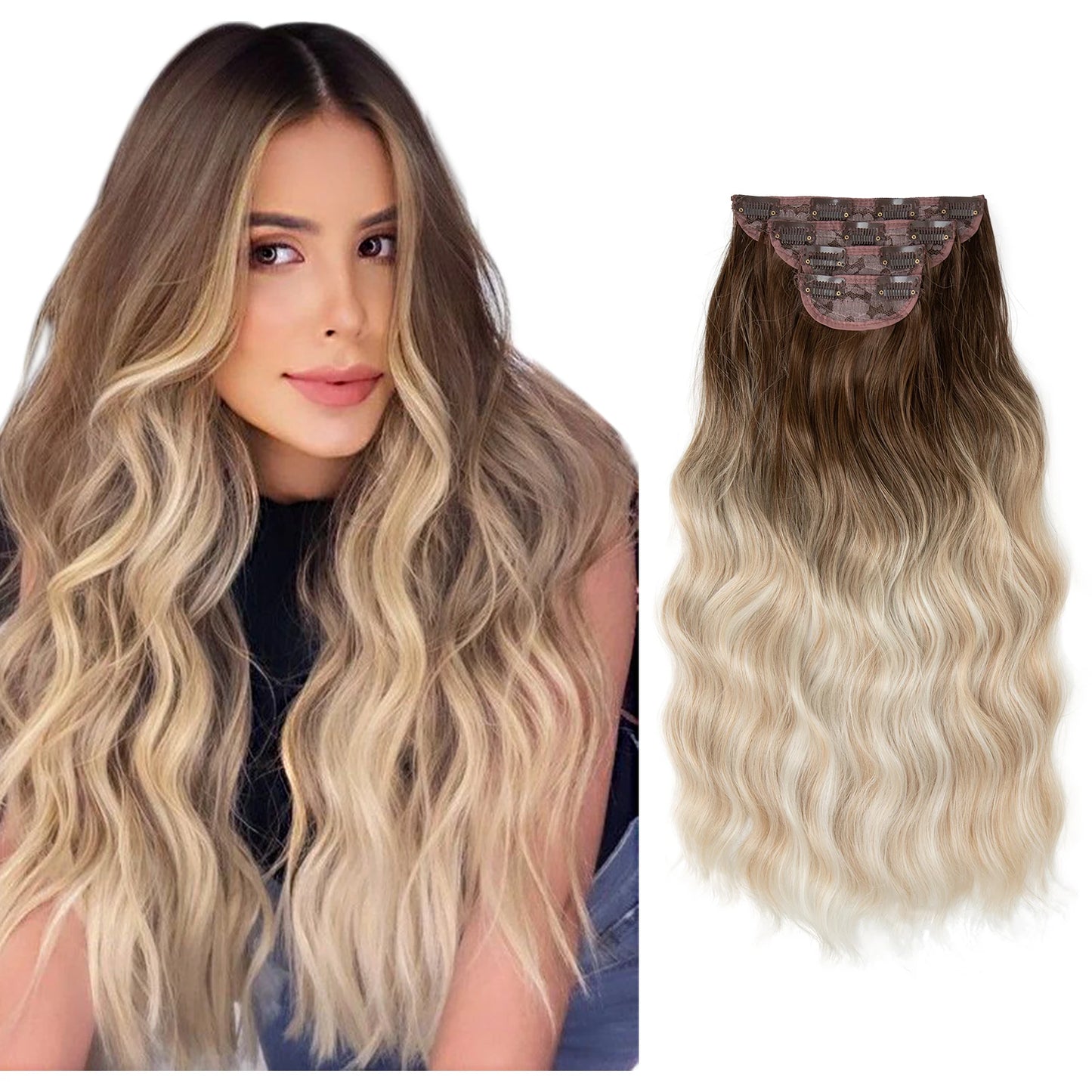 Wavy hair extensions with clips