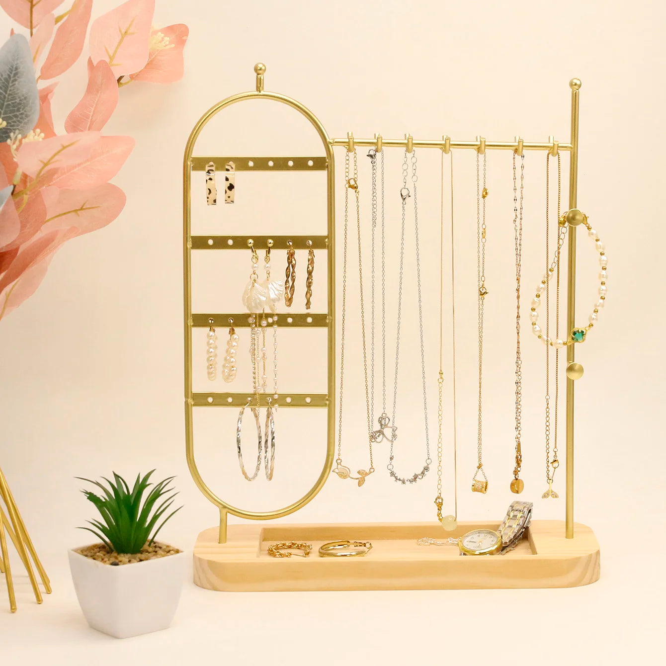 Metal jewelry stand for earrings and necklaces