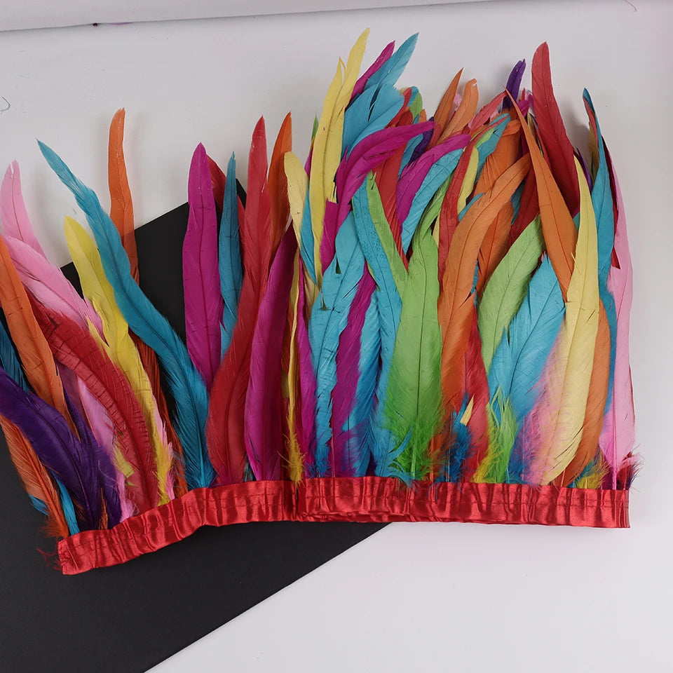 10 meters rooster feathers on ribbon