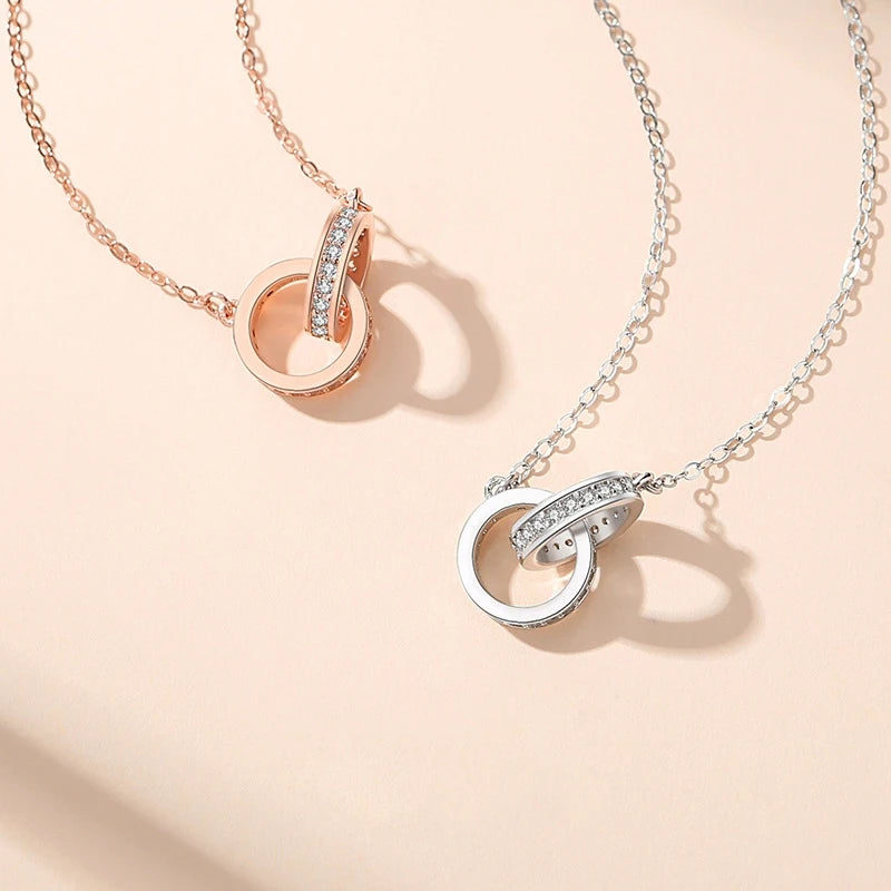 Halsband med dubbel ringar strass stenar 925 sterling silver