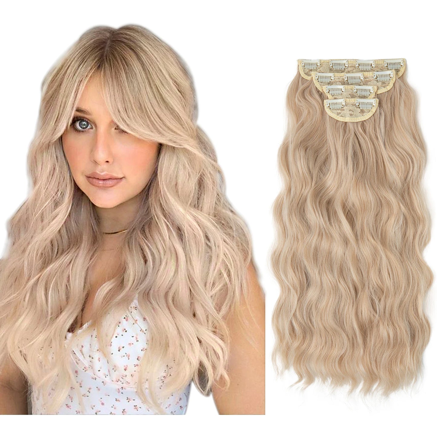Wavy hair extensions with clips