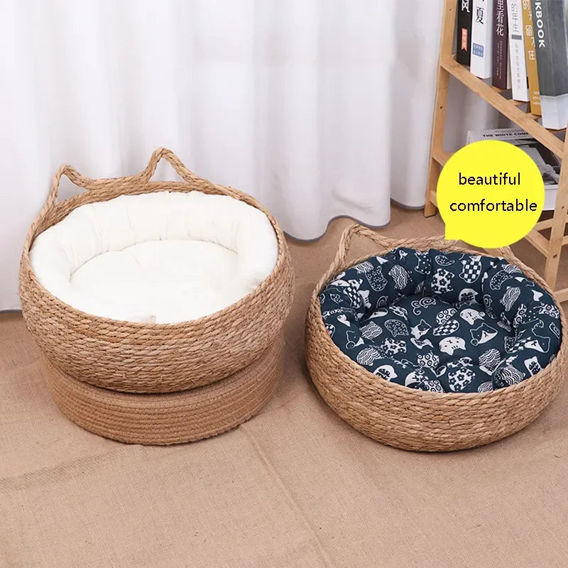 Handmade cat bed in bohemian style