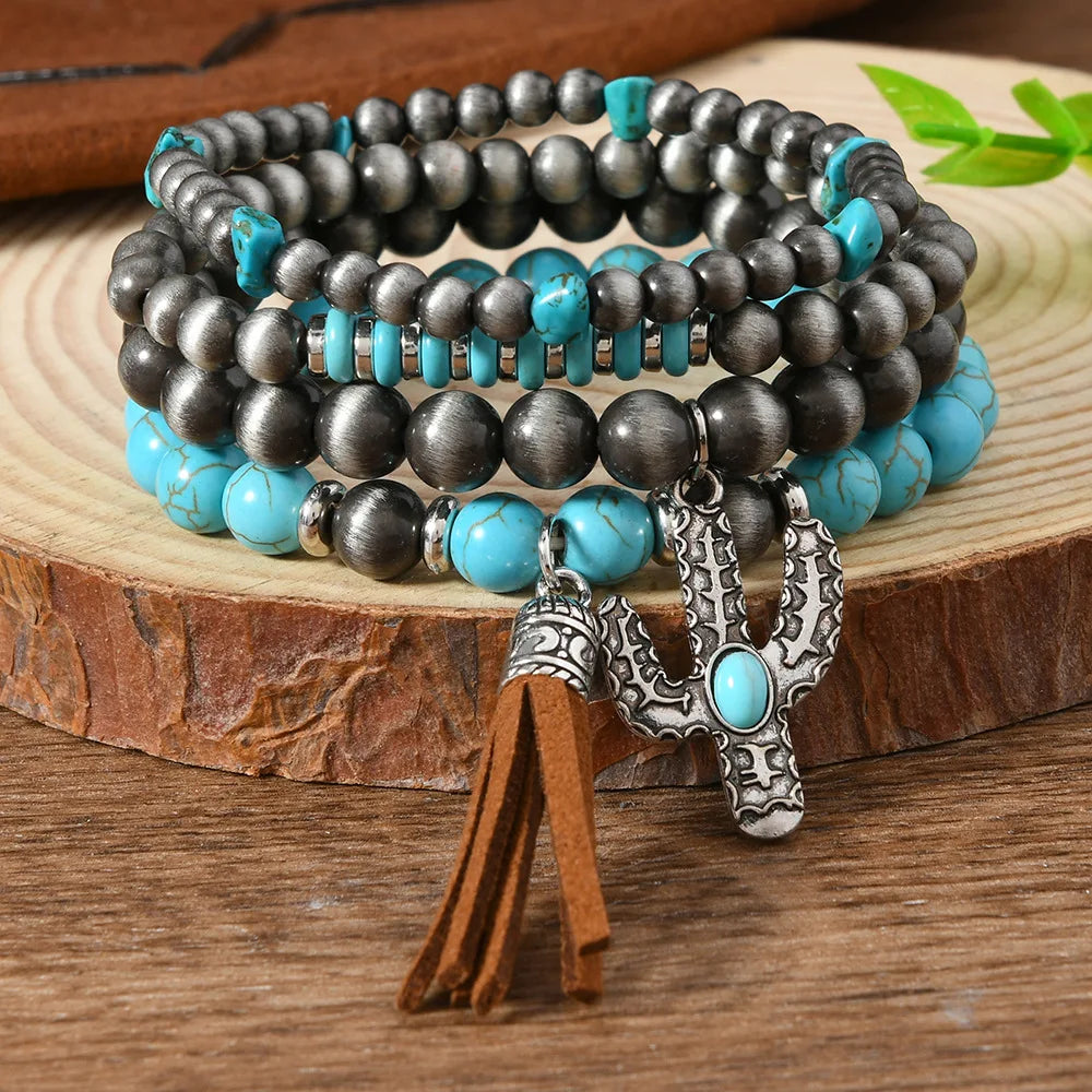 Bohemisk armband turquoise metall detaljer
