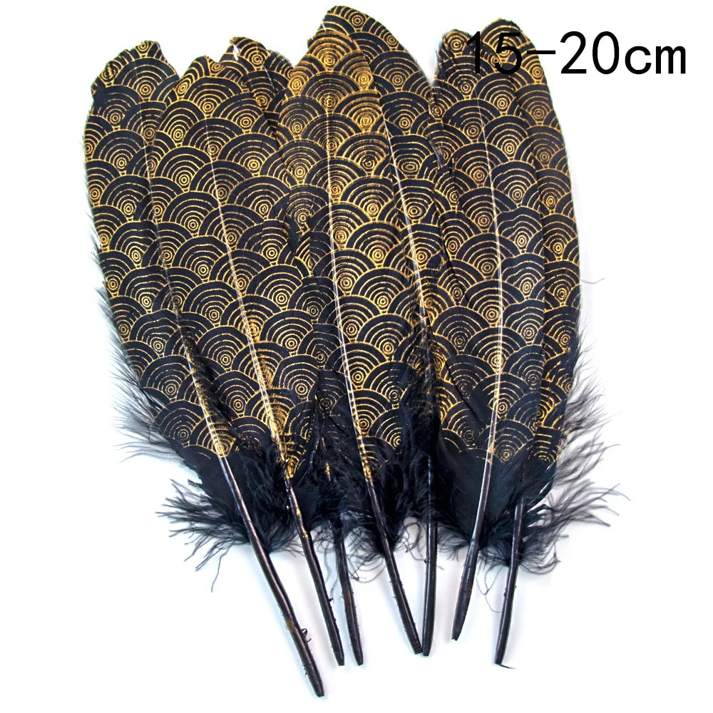 Goose feathers black with gold pattern
