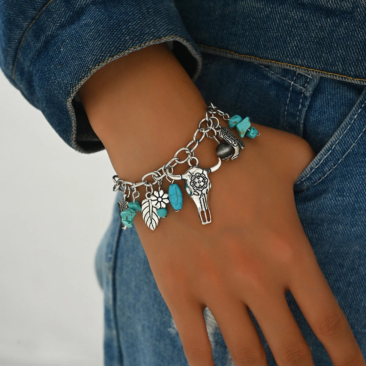 Bohemisk armband turquoise metall detaljer