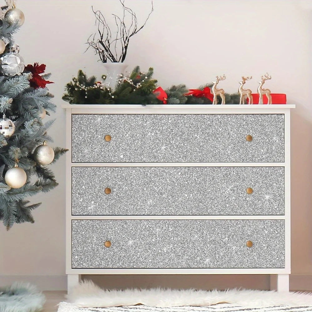 Självhäftande tapet silver med glitter