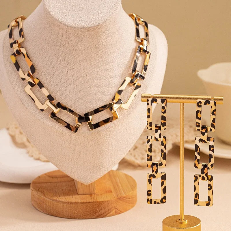 Halsband & örhängen länk kedja leopardmönster