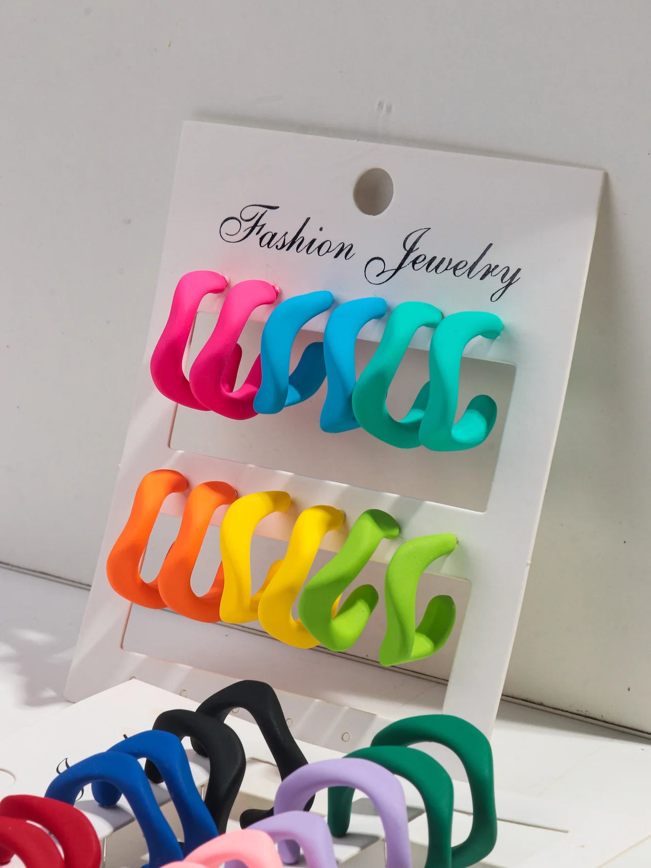 3 pairs set of colorful twisted c-shape earrings