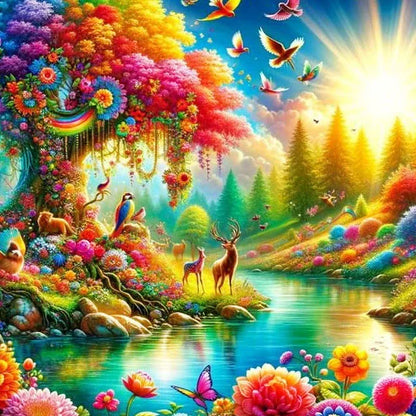 Diamond painting with Nature and forest in fantasy theme 