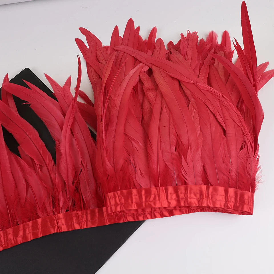 10 meters rooster feathers on ribbon