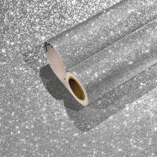 Självhäftande tapet silver med glitter
