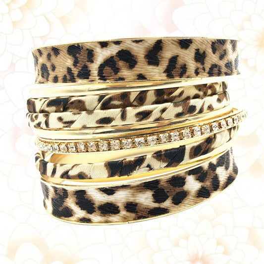 6st Armband i leopardmönster ljusguld