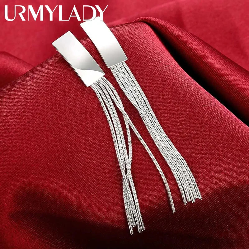Tassel earrings with chains in genuine silver