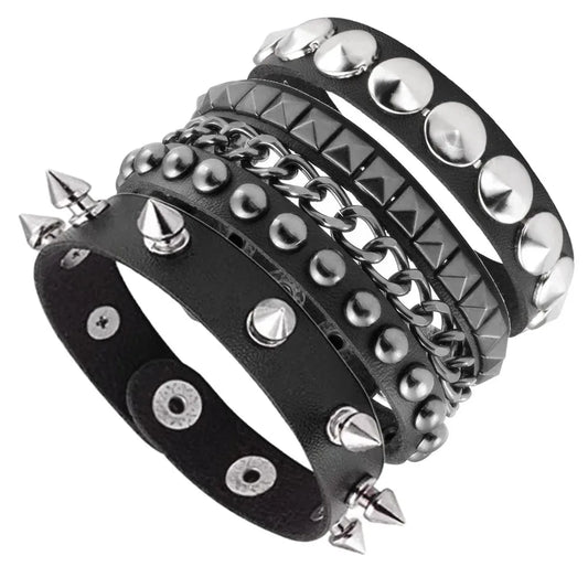 3-set med läder armband olika nitar