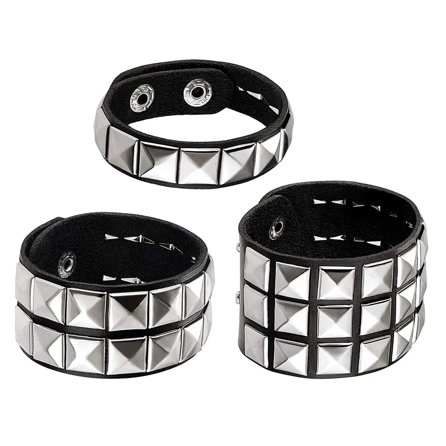 3-pack svart armband med pyramid nitar