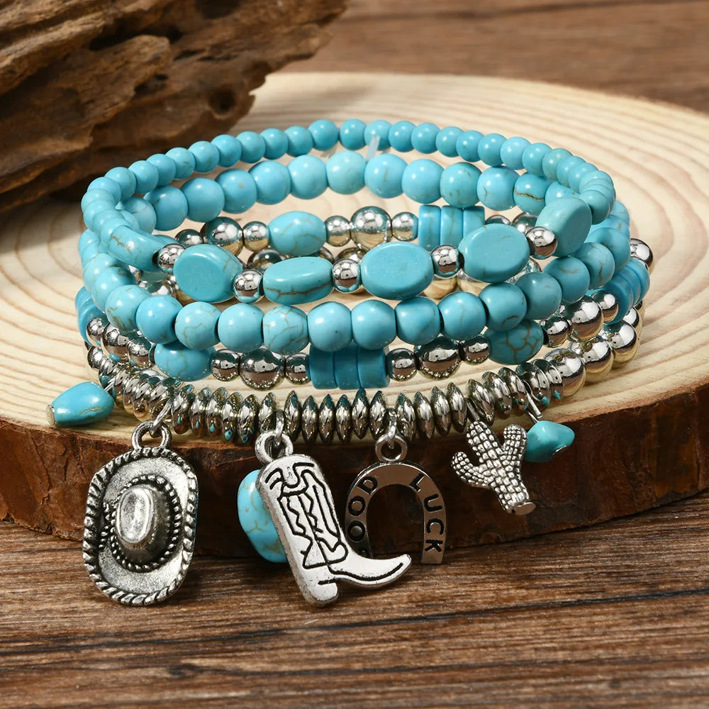 Bohemisk armband turquoise metall detaljer