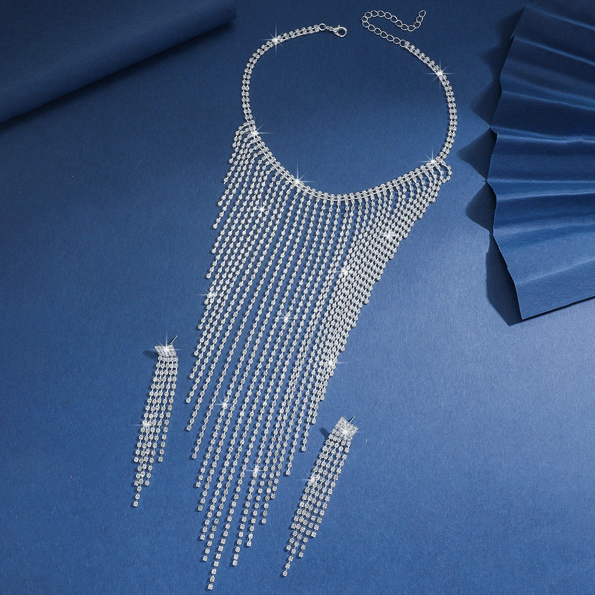 Strass fashion långt halsband med örhängen