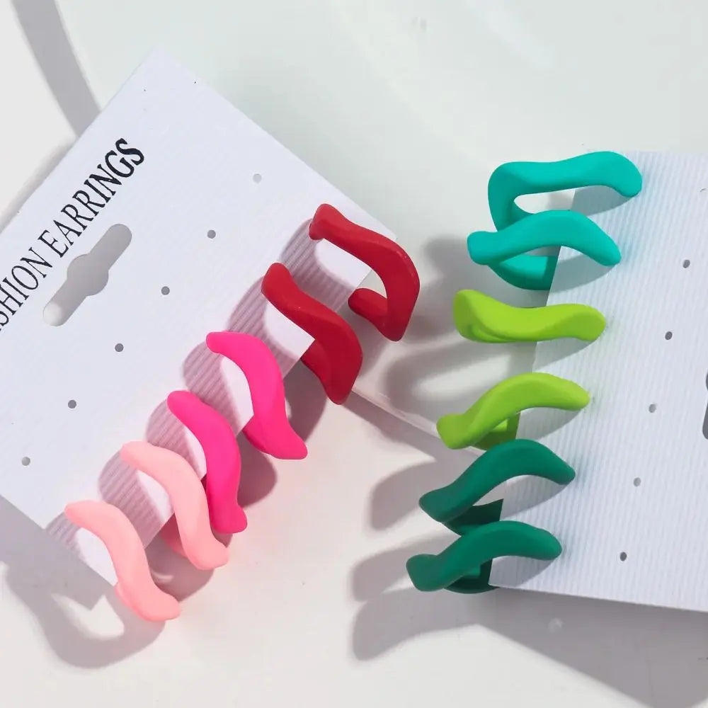 3 pairs set of colorful twisted c-shape earrings