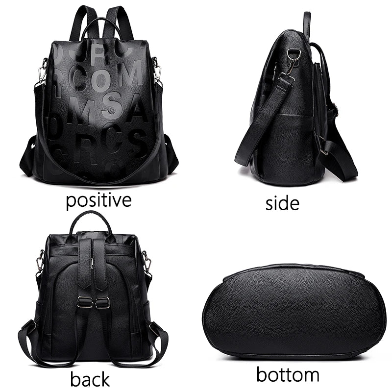 Fashion svart ryggsäck med bokstäver