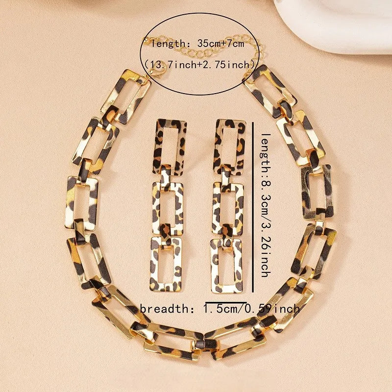 Halsband & örhängen länk kedja leopardmönster