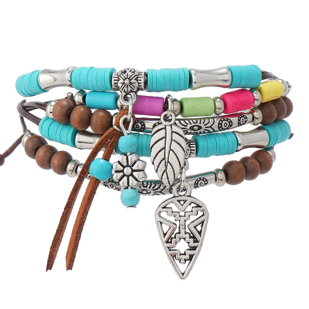 Bohemisk armband turquoise metall detaljer