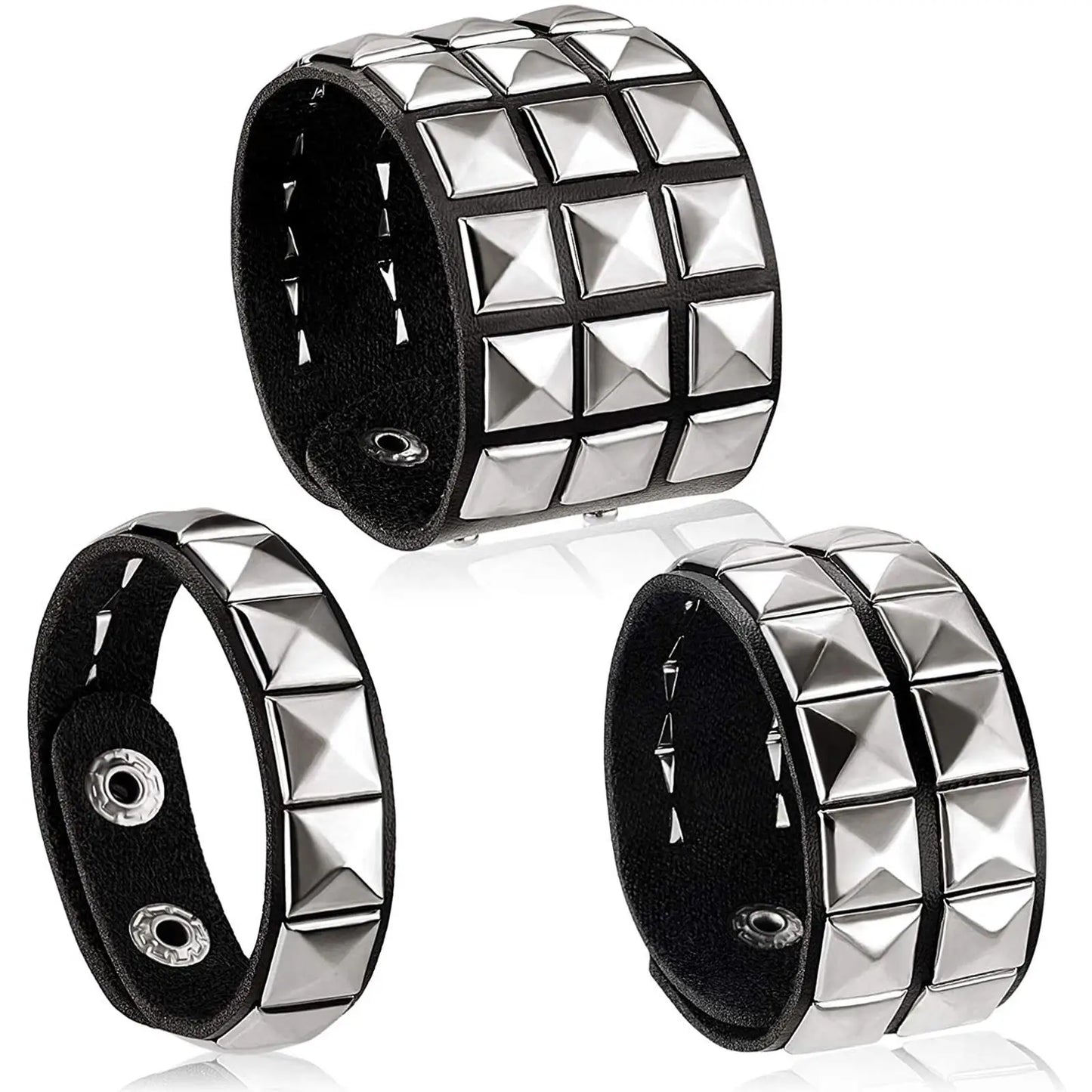 3-pack svart armband med pyramid nitar