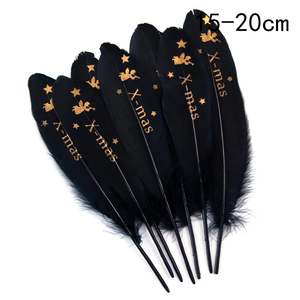 Goose feathers black with gold pattern