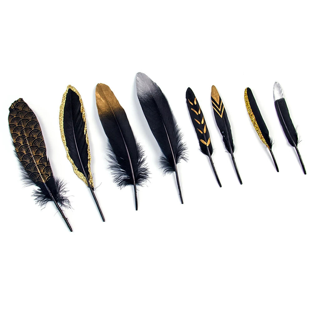 Goose feathers black with gold pattern