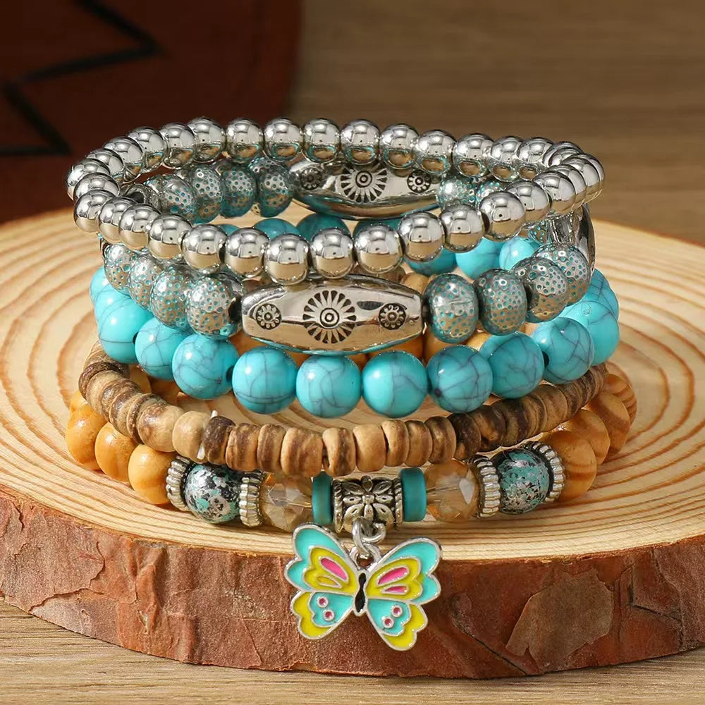 Bohemisk armband turquoise metall detaljer