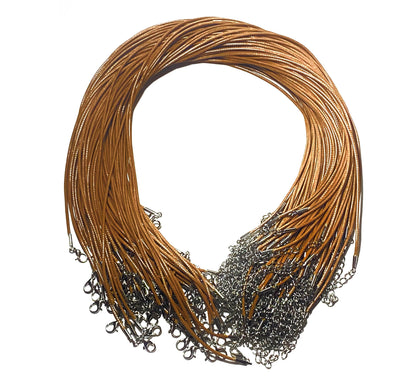 Finished necklaces waxed cord Light gray/Light brown