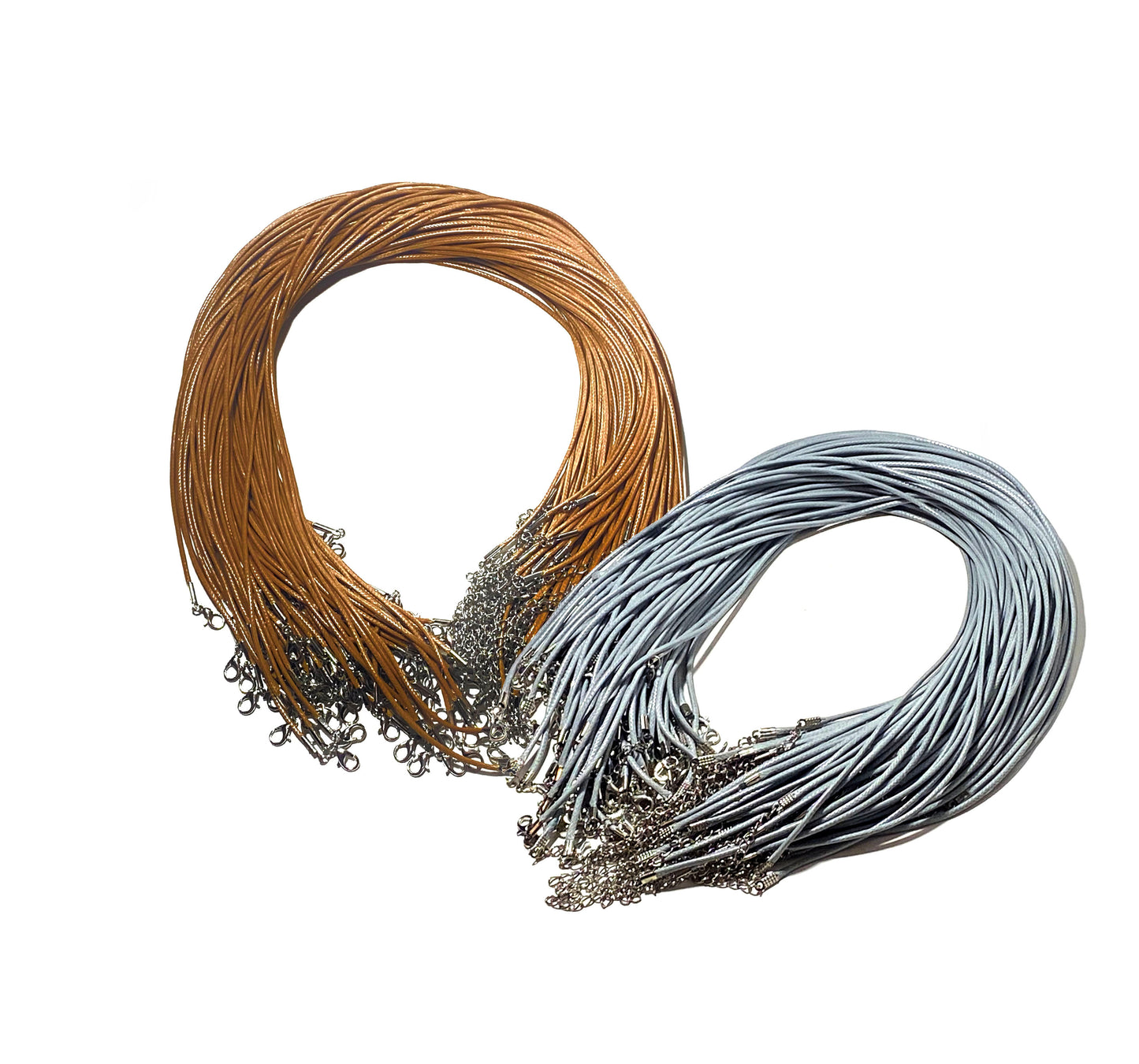 Finished necklaces waxed cord Light gray/Light brown